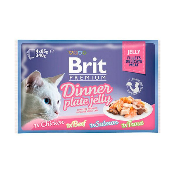 Влажный корм Brit Premium Cat набор паучей, для кошек, обеденная тарелка в желе, 4 шт, 85 г