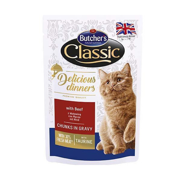 Влажный корм Butcher's Cat Delicious для кошек, с говядиной, пауч, 100 г