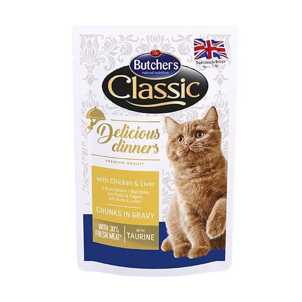 Влажный корм Butcher's Cat Delicious для кошек, с курицей и печенью, пауч, 100 г
