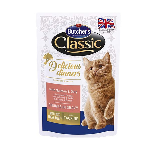 Влажный корм Butcher's Cat Delicious для кошек, с лососем и дори, пауч, 100 г