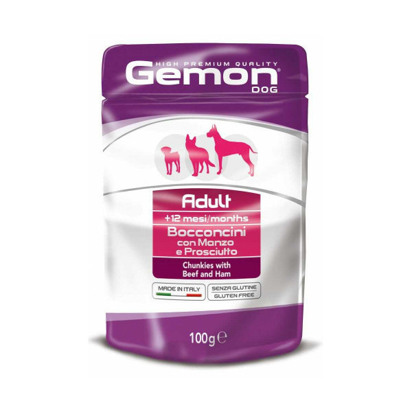 Влажный корм GEMON DOG WET Adult кусочки с говядиной и ветчиной 0,1 кг