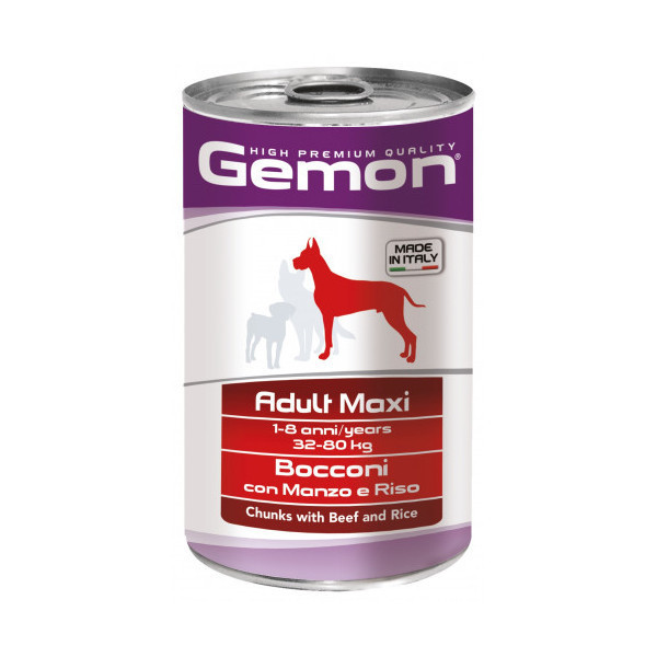 Влажный корм GEMON DOG WET Maxi Adult кусочки с говядиной и рисом 1,25 кг