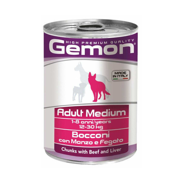 Влажный корм GEMON DOG WET Medium Adult кусочки с говядиной и печенью 0,415 кг