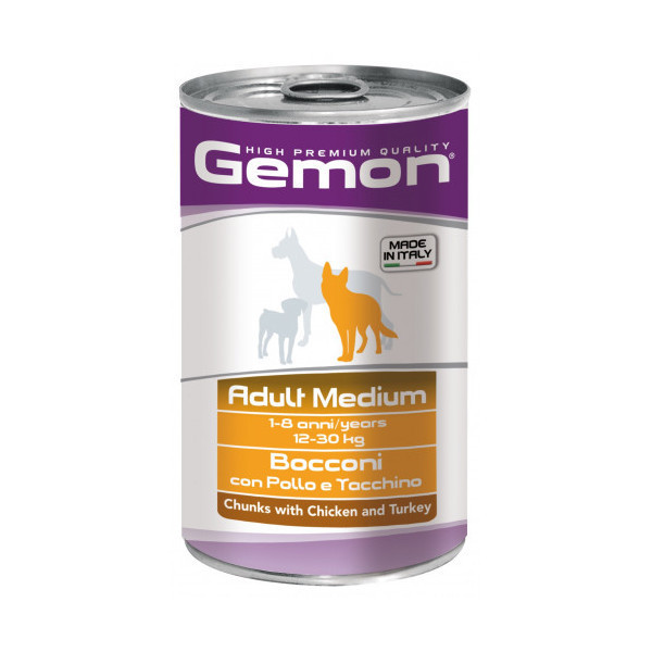 Влажный корм GEMON DOG WET Medium Adult кусочки с курицей и индейкой 1,25 кг
