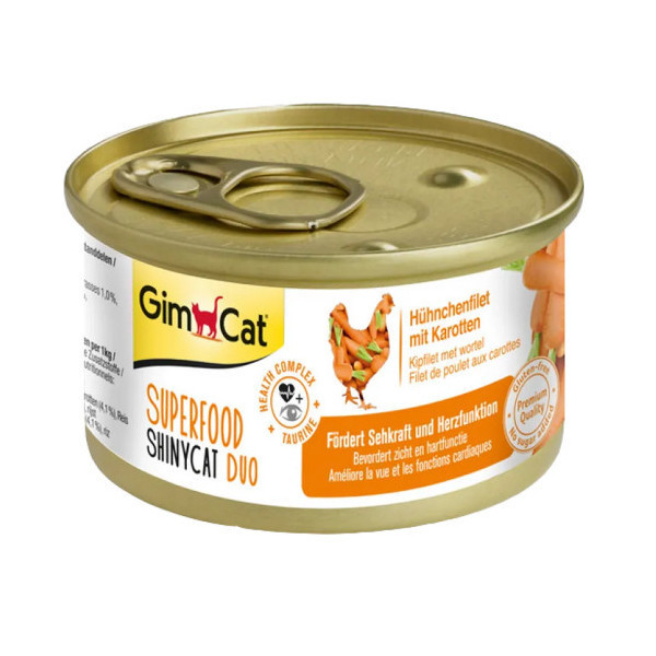 Влажный корм GimCat Shiny Cat Superfood для кошек, с курицей и морковью, 70 г