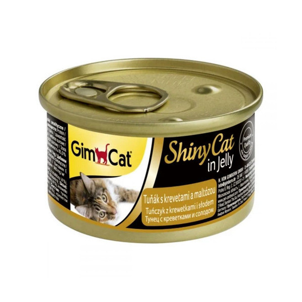 Влажный корм GimCat Shiny Cat для кошек, с тунцом и креветками и солодом, 70 г