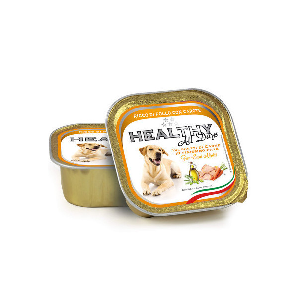Влажный корм Healthy All Days, паштет с кусочками, курятина с морковкой, для собак, 150 г
