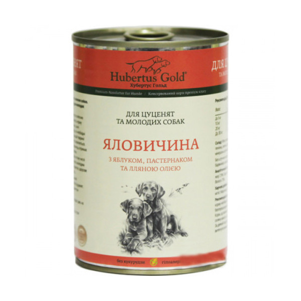 Влажный корм Hubertus Gold для щенков, говядина с яблоком и пастернаком, 400 г