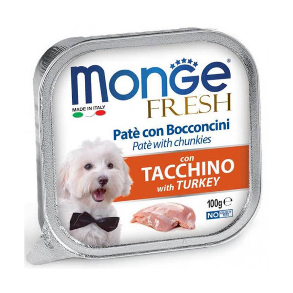 Влажный корм MONGE DOG Fresh для взрослых собак, с индейкой, 100 г