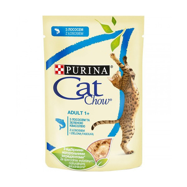 Влажный корм Purina Cat Chow Adult для кошек, с лососем и зеленой фасолью, 85 г