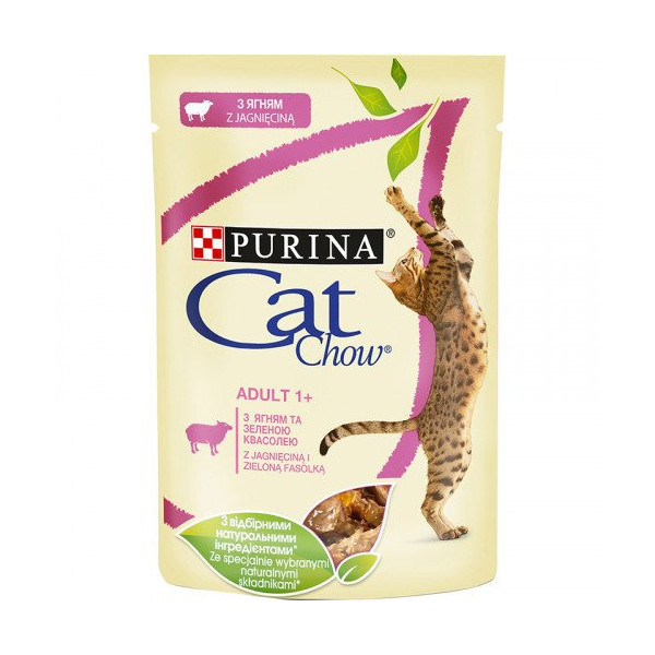 Влажный корм Purina Cat Chow Adult для кошек, с ягненком и зеленой фасолью, 85 г