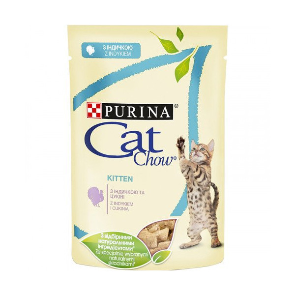 Влажный корм Purina Cat Chow Kitten для котят, с индейкой и цуккини, 85 г