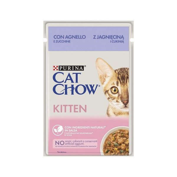 Влажный корм Purina Cat Chow Kitten для котят, с ягненком и цуккини в желе, 85 г