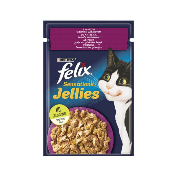 Влажный корм Purina Felix Sensations для кошек, с уткой и шпинатом, 85 г