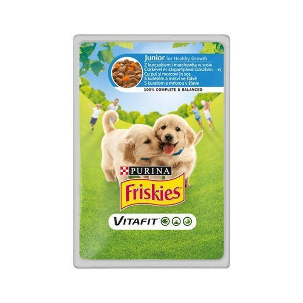 Влажный корм Purina Friskies Junior, для щенков, кусочки в подливке с курицей и морковкой, 100 г