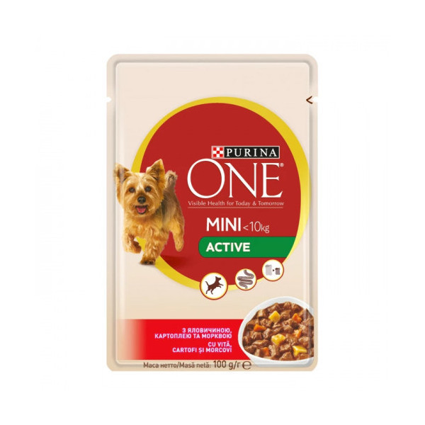Влажный корм Purina One Mini Active для взрослых собак мелких пород, с говядиной и картофелем, 100 г