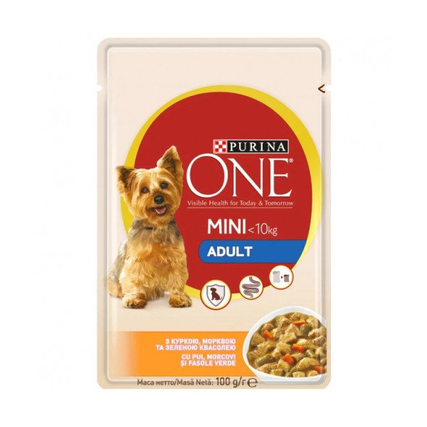 Влажный корм Purina One Mini Adult для взрослых собак мелких пород, с курицей и морковью, 100 г