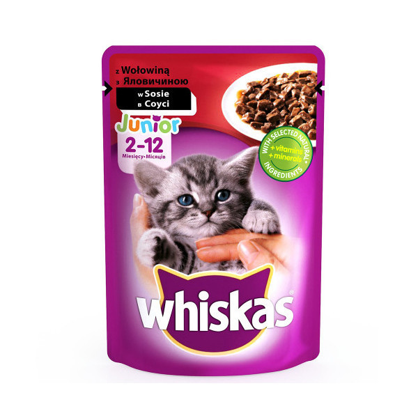 Влажный корм Whiskas для котят, с говядиной в соусе, 100 г